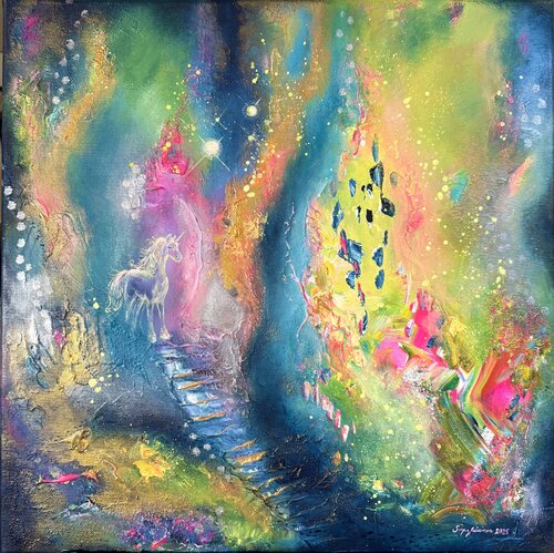 Where rainbows rest when not shining in the sky by Sirpa Järvinen, Painting for Sale on Select