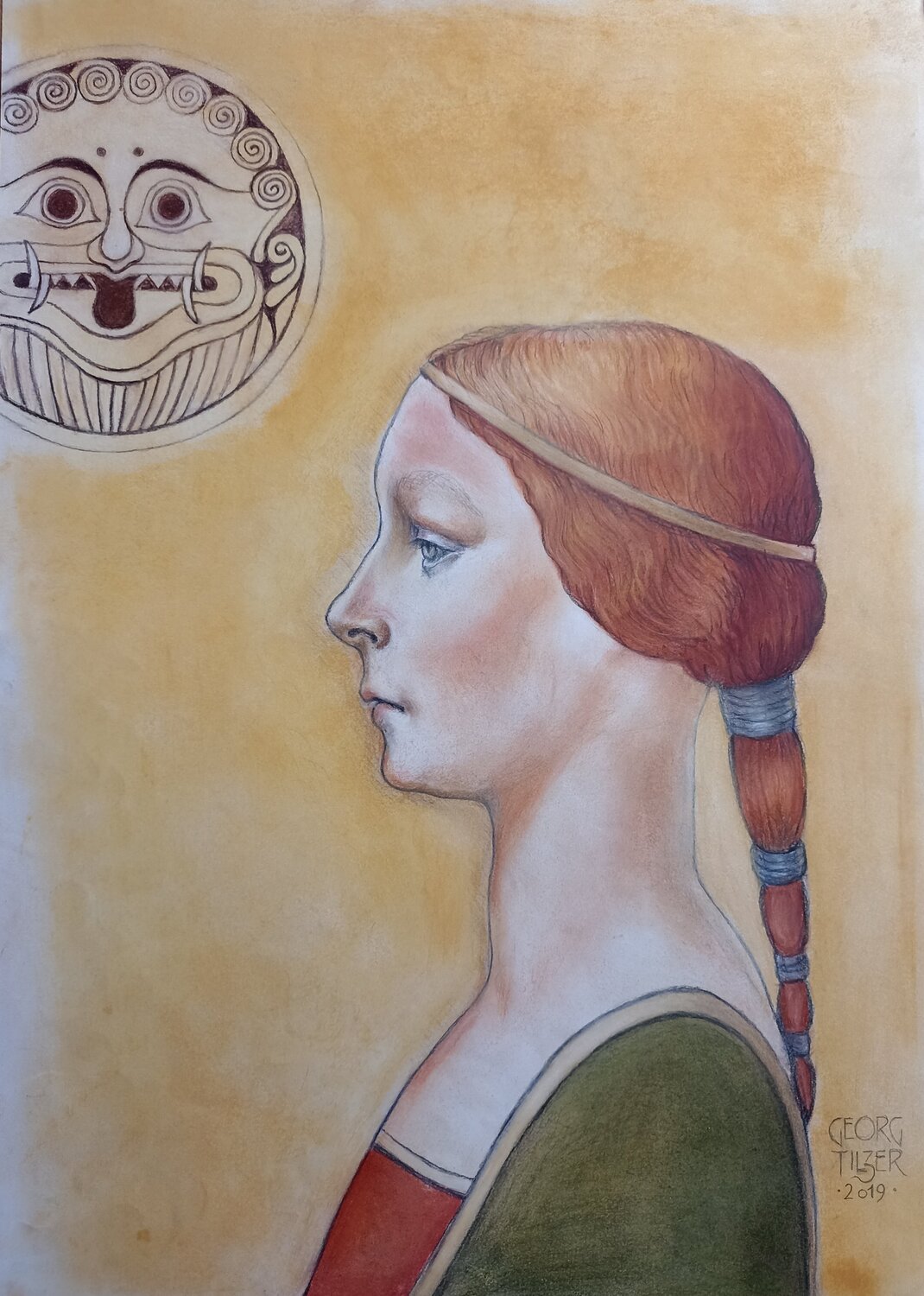 Athene leiht dir ihren Schild - zum Schutz vor Versteinerung Georg Tilzer Drawing for sale