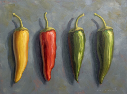 Four peppers by Jukka Klemetti, Painting for Sale on Select