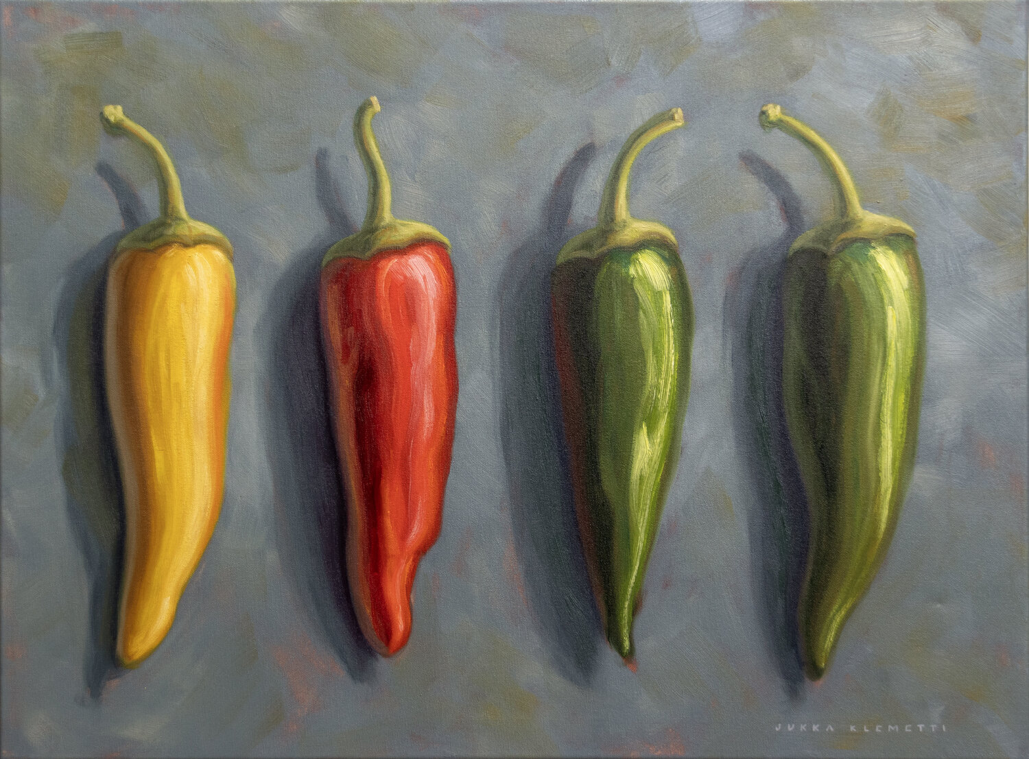 Four peppers Jukka Klemetti Original painting for sale