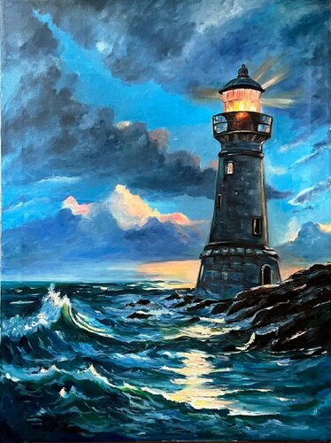 The Moon and the Lighthouse by Marina Gavrilova, Painting for Sale on Select