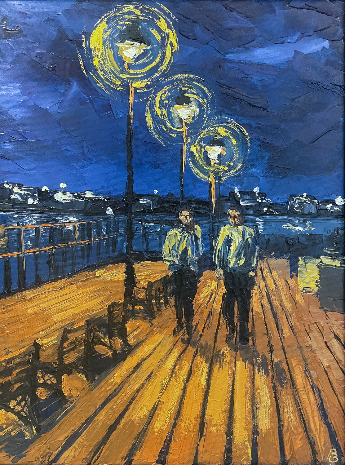 Couple on the Ha'penny Pier Peter Porteous-Butler Original painting for sale