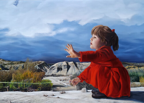 Red Girl with Ribbon von Gerda Van Damme, Malerei kaufen auf Select