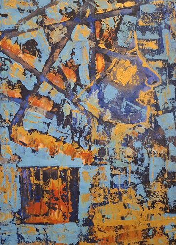 Golden Blue Clash by Ursula Haider-Seggl, Painting for Sale on Select
