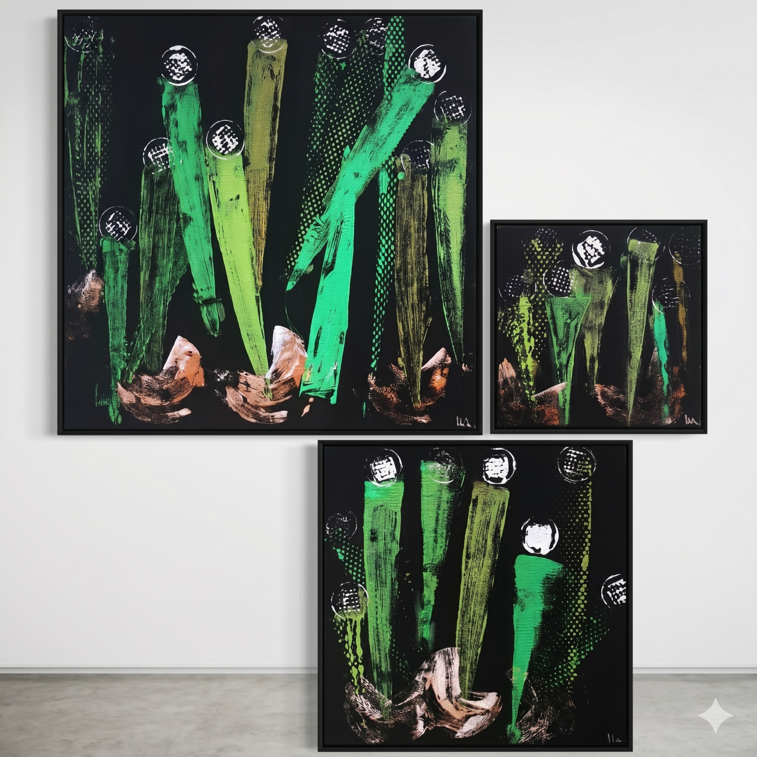 Espresso For Snails, 3-teilig, Setpreis (40x40+30x30+20x20 cm) Ursula Haider-Seggl Original painting for sale