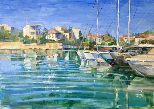 Summer in Limassol Marina by Yulia Prykina, Painting for Sale on Select