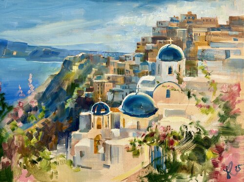 Santorini in sunny day by Yulia Prykina, Painting for Sale on Select
