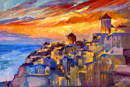 Evening in Santorini by Yulia Prykina, Painting for Sale on Select