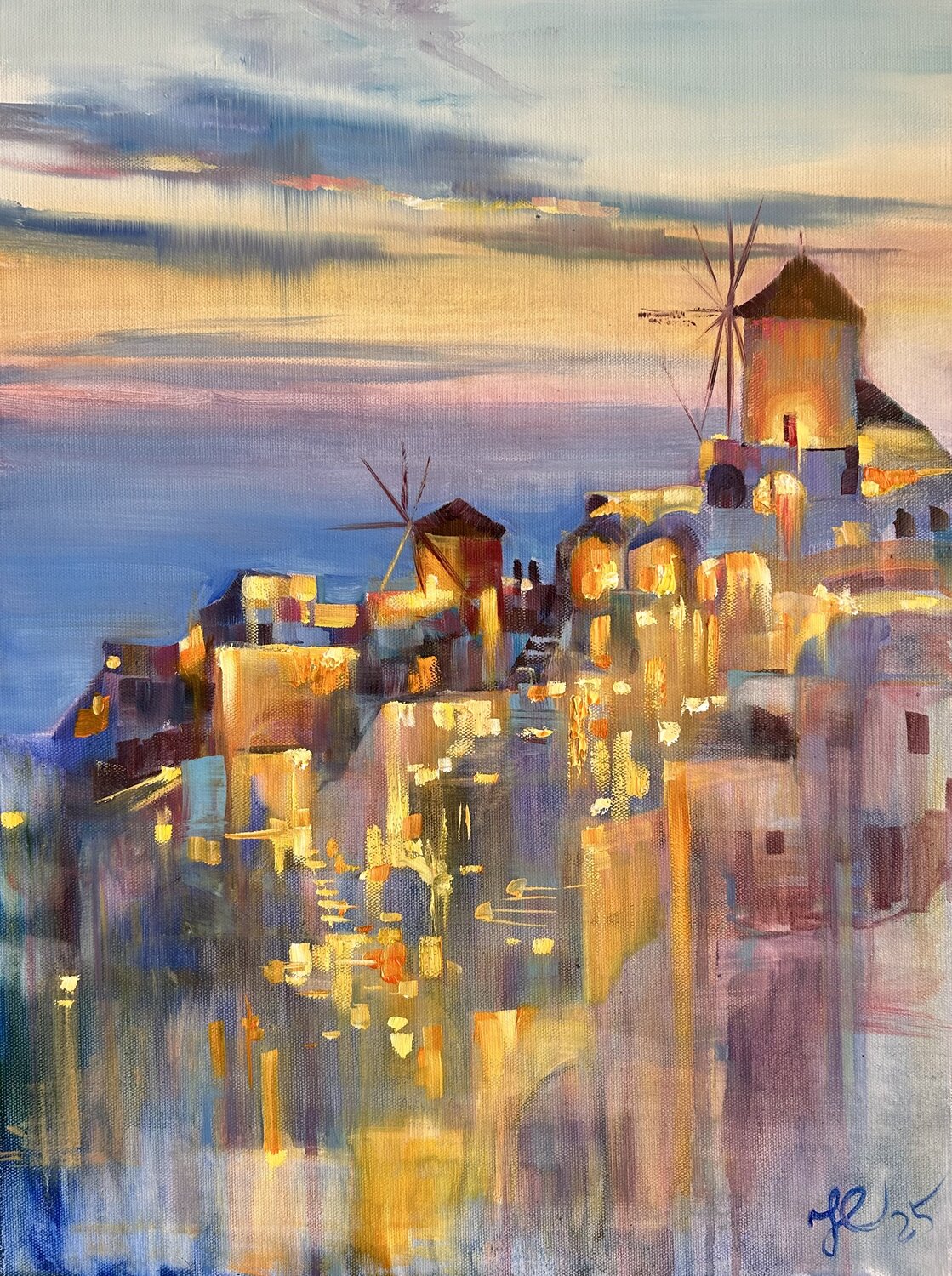 A warm evening on Santorini. An impressionistic fantasy Yulia Prykina Original painting for sale