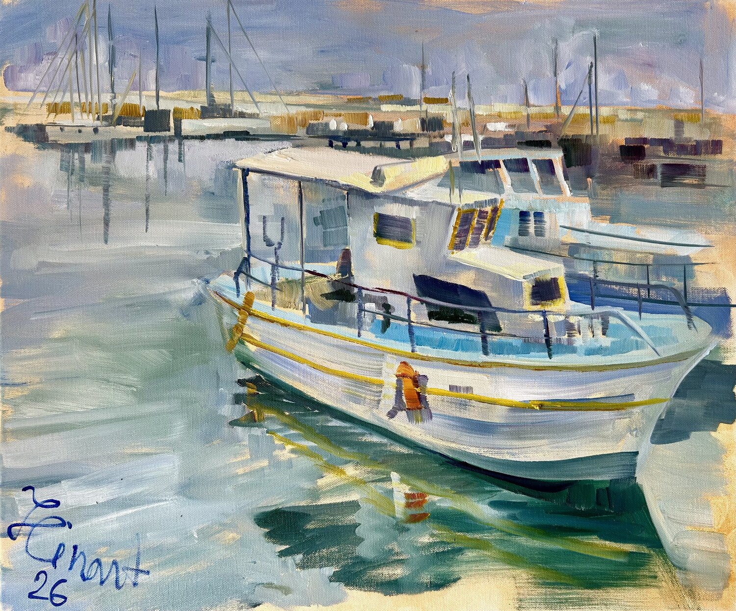 Boats in Zygi Port Yulia Prykina Original painting for sale