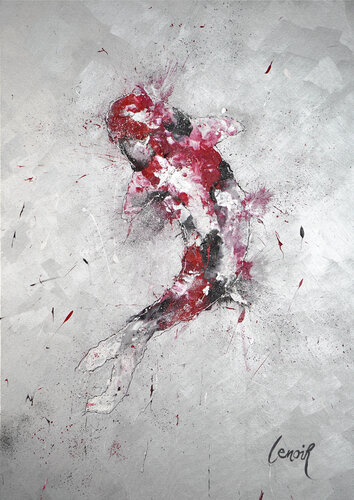 Silver-red Koi by Dominique Lenoir, Painting for Sale on Select