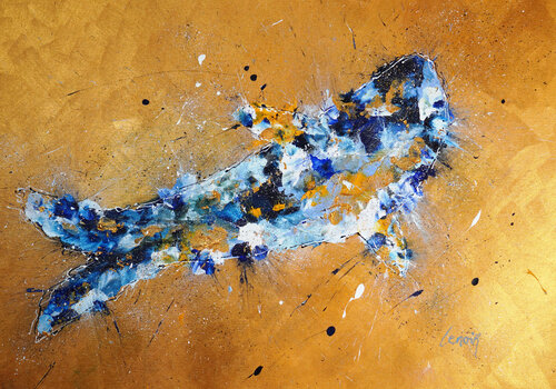 Gold-blue Whale by Dominique Lenoir, Painting for Sale on Select