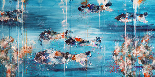 Silver-red Fishes 2 by Dominique Lenoir, Painting for Sale on Select