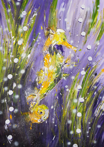 Yellow Seahorse by Dominique Lenoir, Painting for Sale on Select