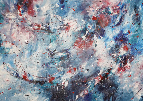 Dancing Kois in Abstract Waters by Dominique Lenoir, Painting for Sale on Select