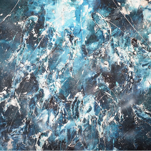 Abstract Fishes Odyssey 1 by Dominique Lenoir, Painting for Sale on Select
