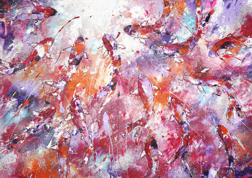 Abstract Fishes Odyssey 2 by Dominique Lenoir, Painting for Sale on Select