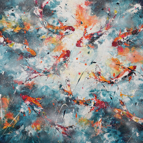 Abstract Fishes Odyssey 5 by Dominique Lenoir, Painting for Sale on Select