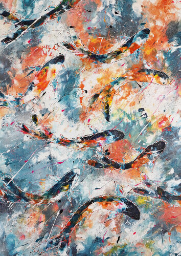 Fishes in a Sea of Colors by Dominique Lenoir, Painting for Sale on Select