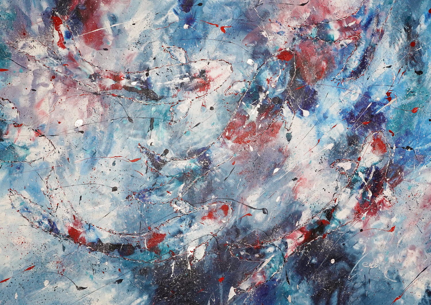 Dancing Kois in Abstract Waters Dominique Lenoir Original painting for sale