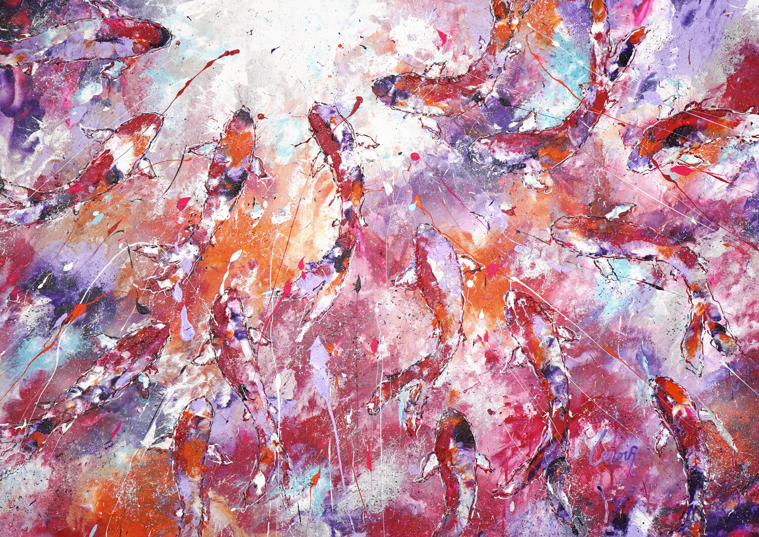 Abstract Fishes Odyssey 2 Dominique Lenoir Original painting for sale