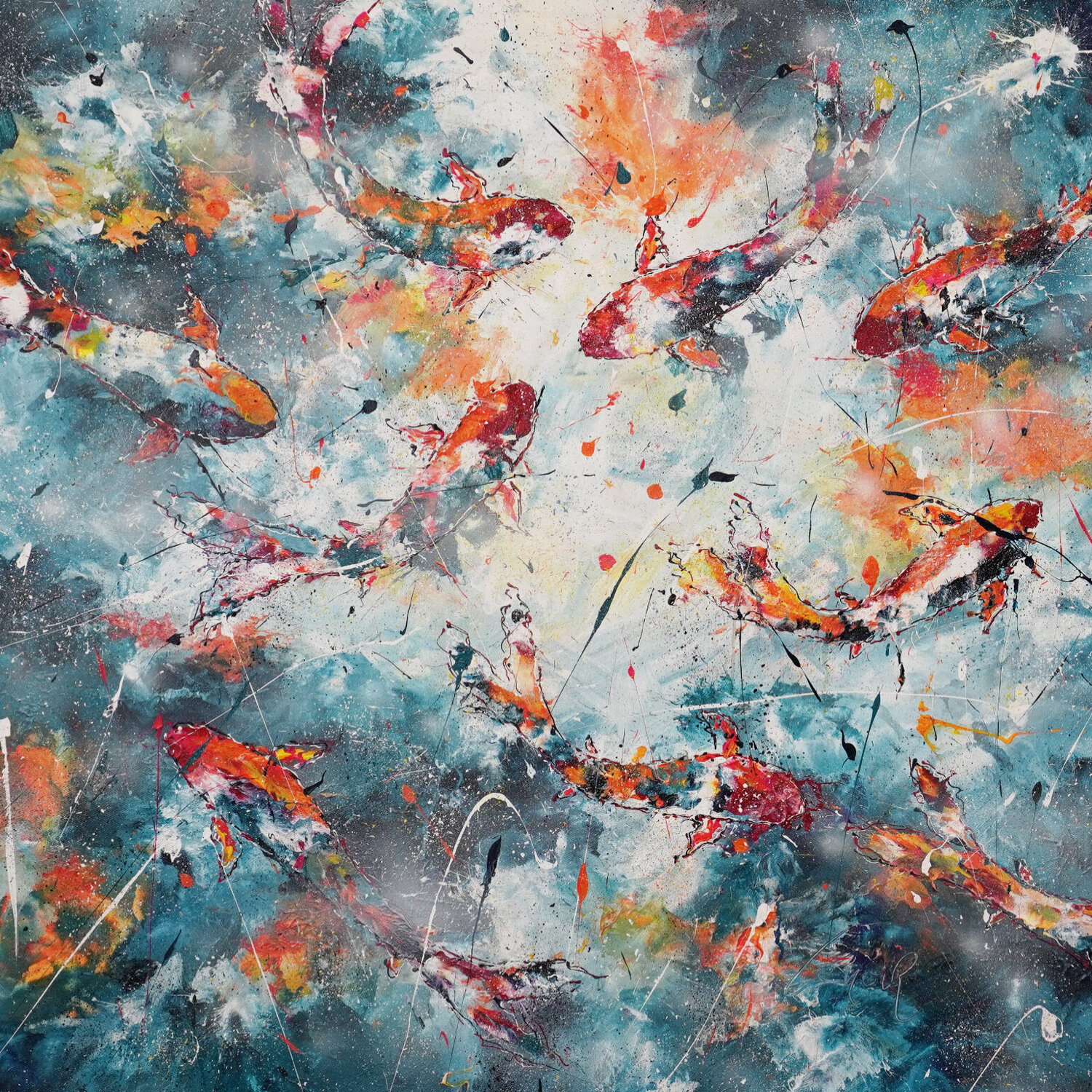 Abstract Fishes Odyssey 5 Dominique Lenoir Original painting for sale