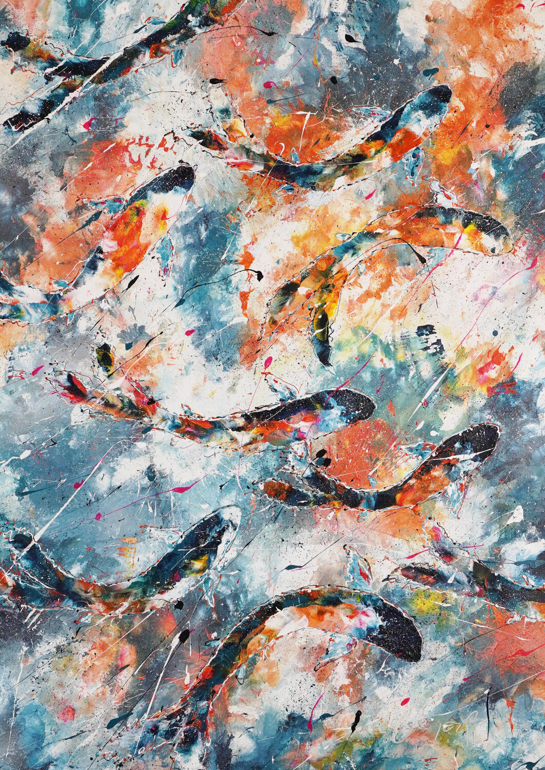 Fishes in a Sea of Colors Dominique Lenoir Original painting for sale