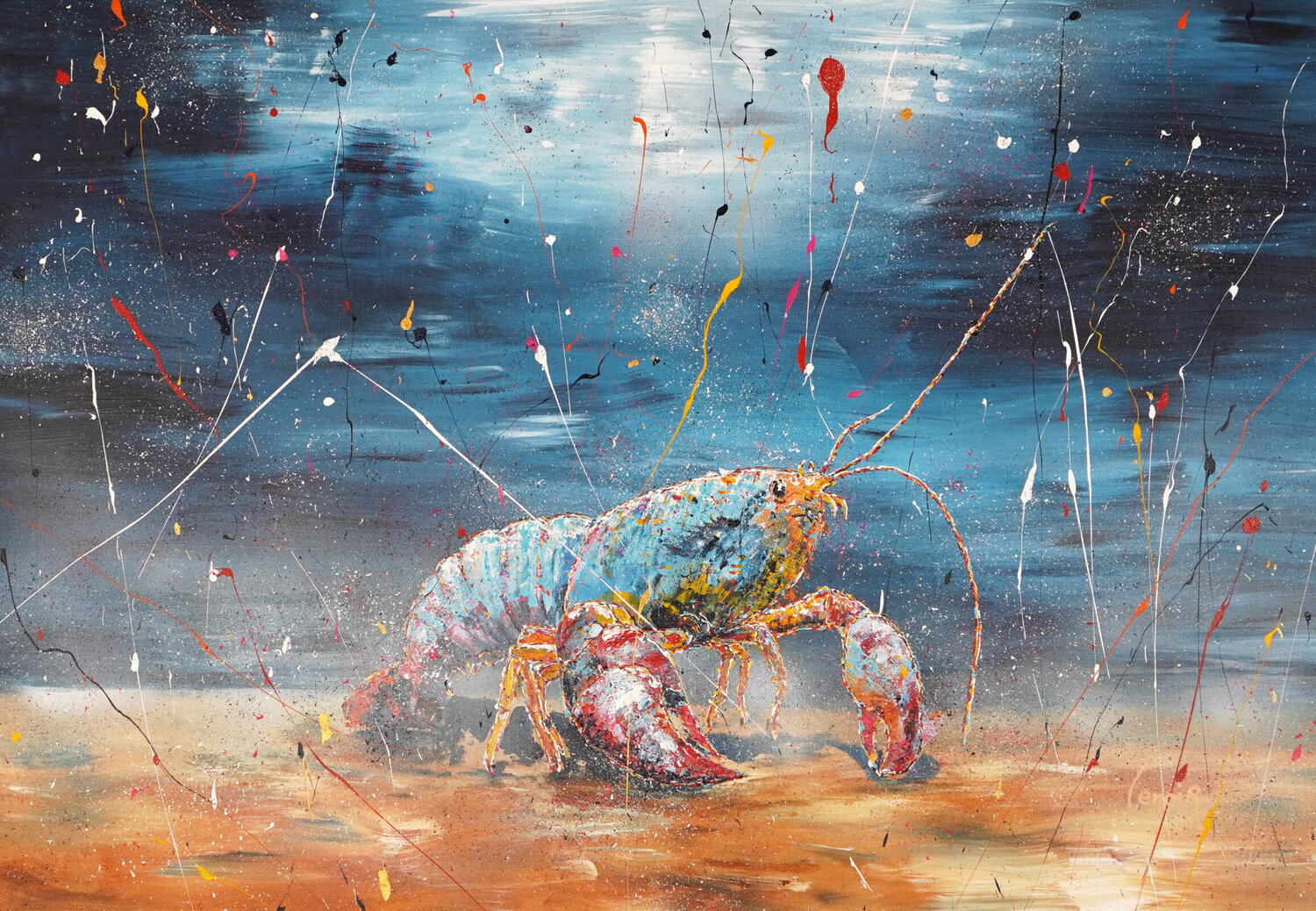 Lobster on a Mission Dominique Lenoir Original painting for sale