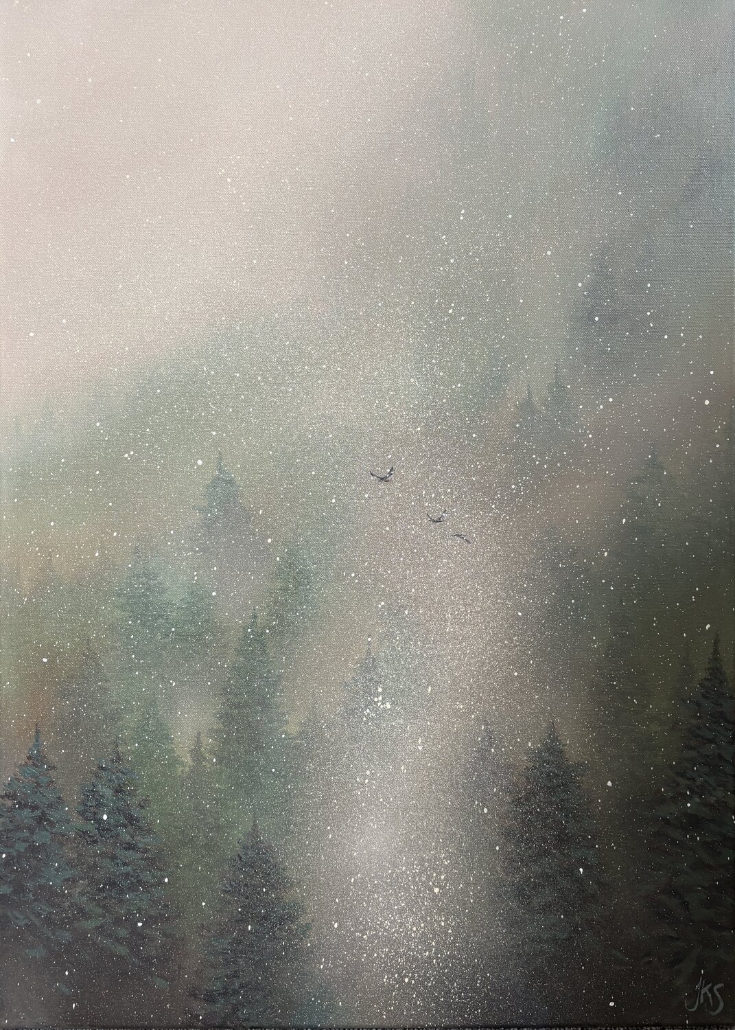 Dancing in the snowfall Jenna Silander Original painting for sale