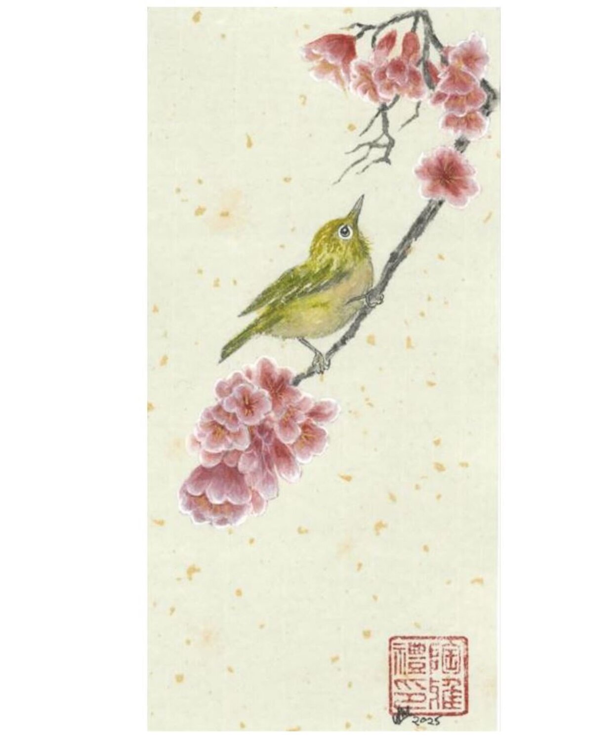 Silvereye & Plum Blossom Arlo Mercia Original painting for sale