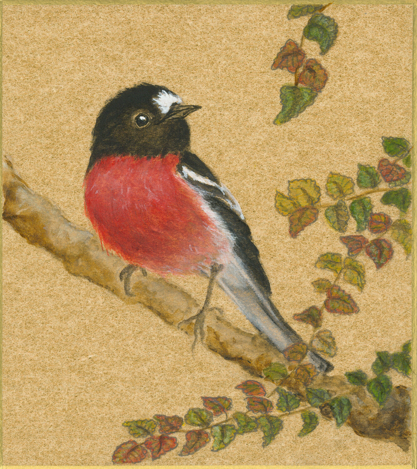 Scarlet Robin on Gold Arlo Mercia Originalgemälde zu verkaufen