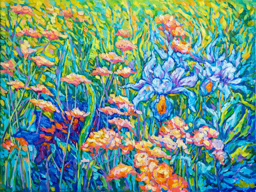 Iris flowers in bloom by tao bai, Painting for Sale on Select