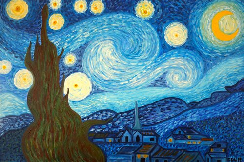 La noche estrellada - Estudio versión GDL. by Gustavo de Leon, Painting for Sale on Select