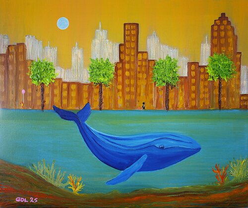 La luna y la ballena by Gustavo de Leon, Painting for Sale on Select