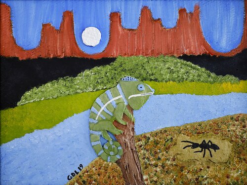 El camaleon y la hormiga by Gustavo de Leon, Painting for Sale on Select
