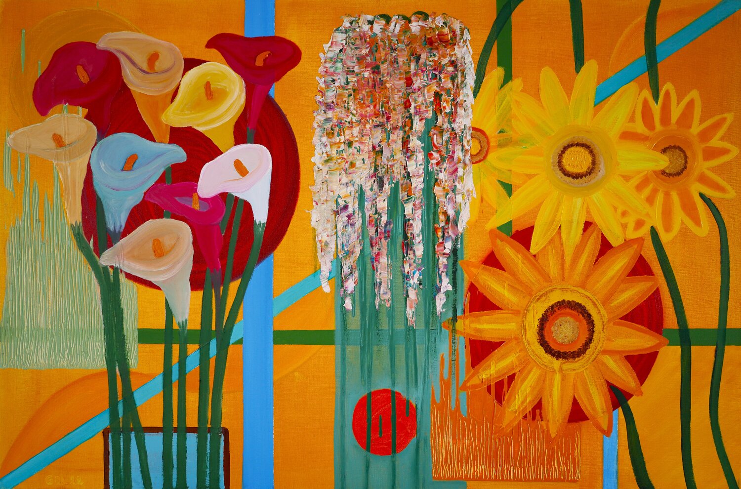 Calas glicinas y margaritas Gustavo de Leon Original painting for sale