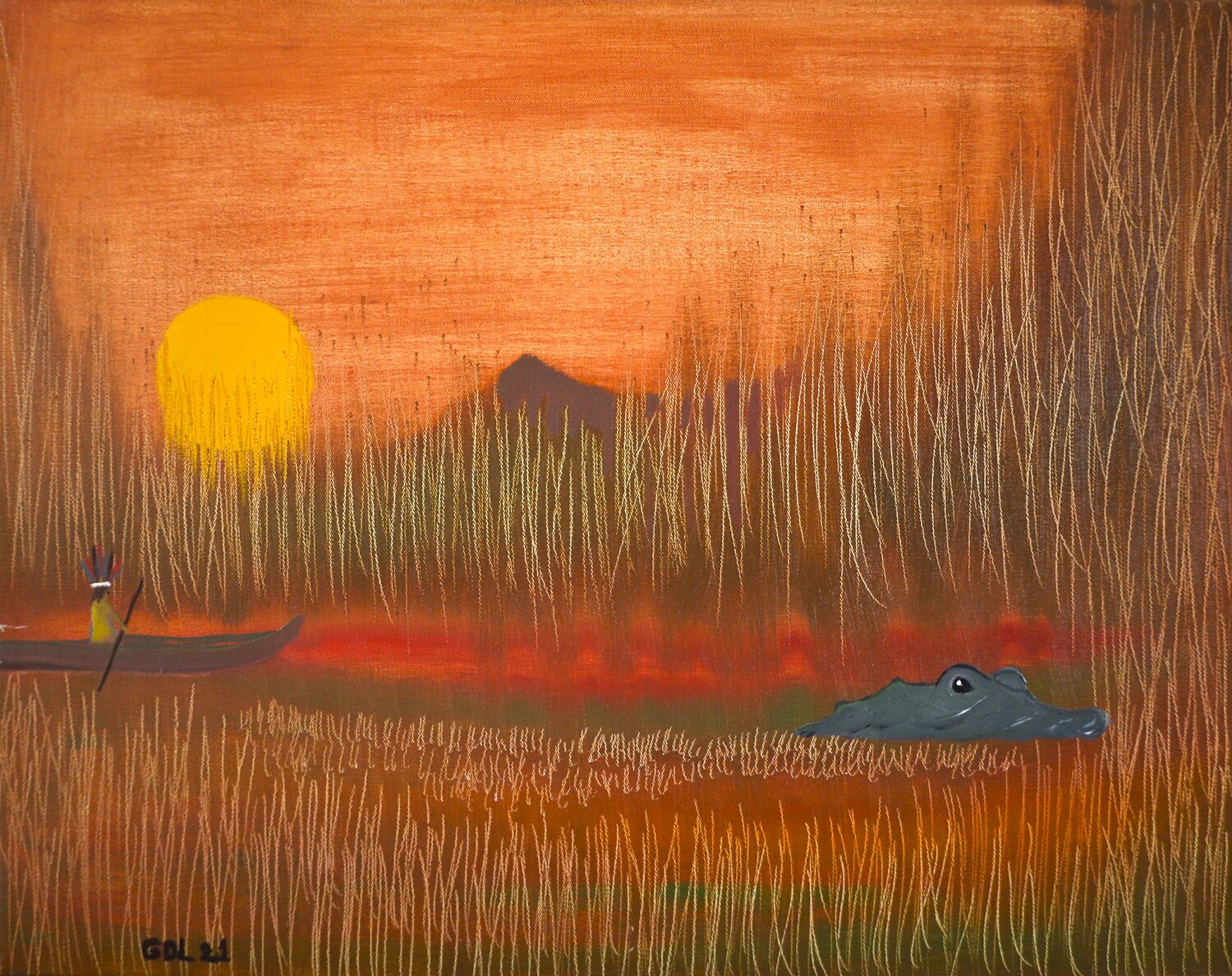 Caiman de Amazonas Gustavo de Leon Original painting for sale