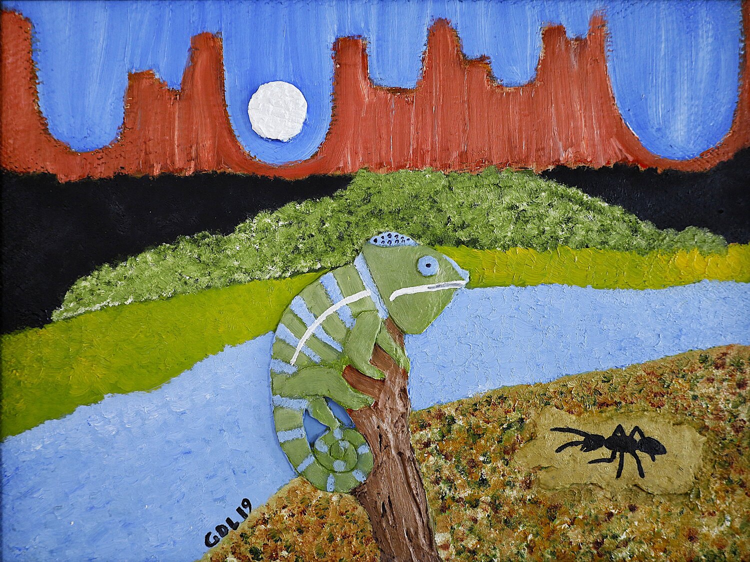 El camaleon y la hormiga Gustavo de Leon Original painting for sale