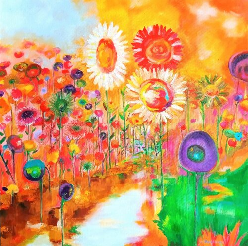 Fleurs Psychédéliques. by Christine desplanque, Painting for Sale on Select