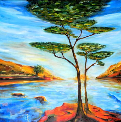 Paysage d'Occitanie à l'aube by Christine desplanque, Painting for Sale on Select