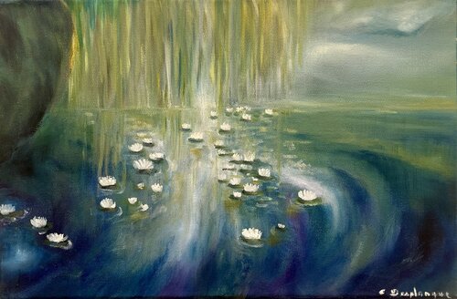 Lumières sur les nénuphars by Christine desplanque, Painting for Sale on Select