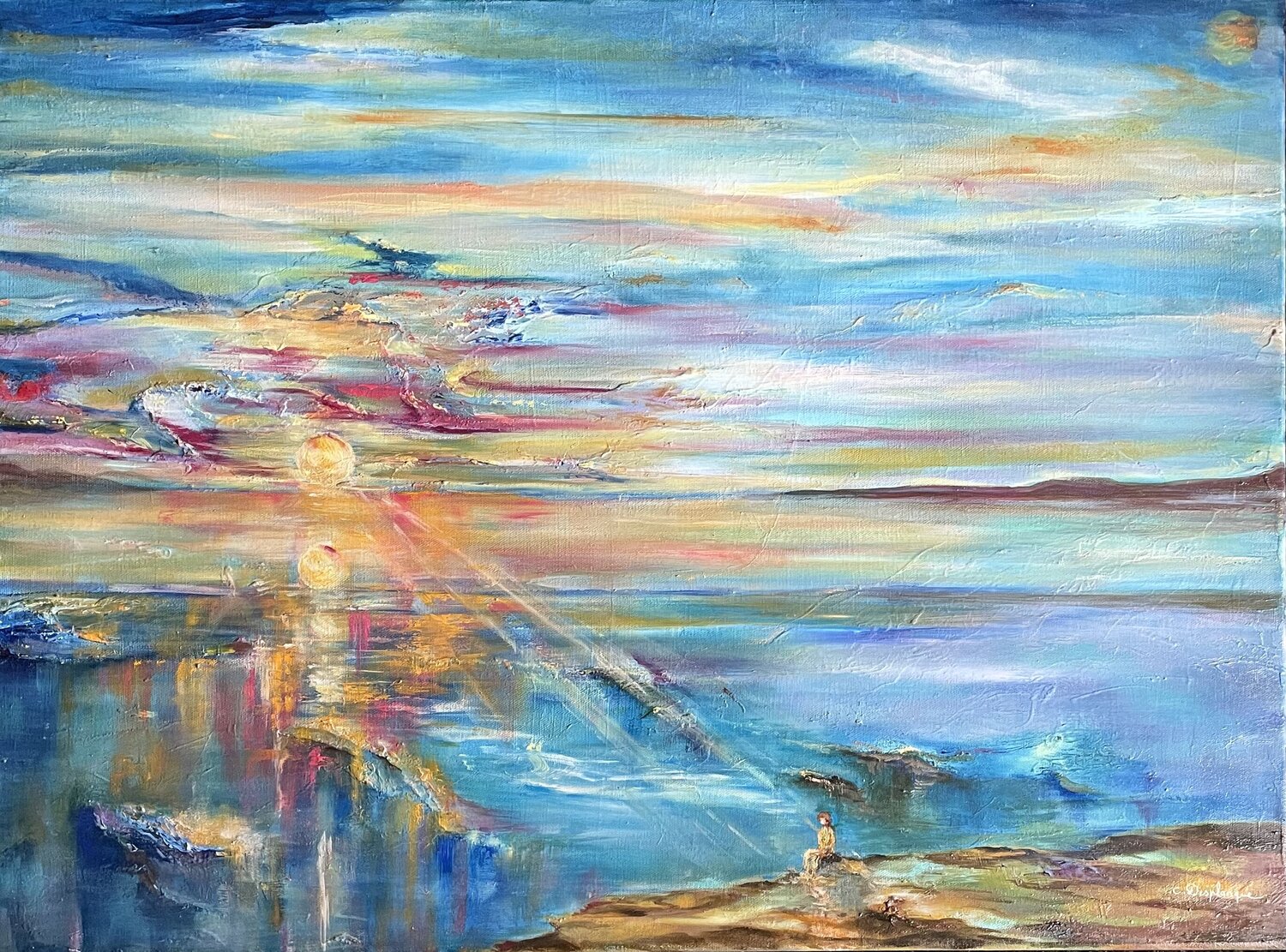 Soleil levant poétique Christine desplanque Original painting for sale