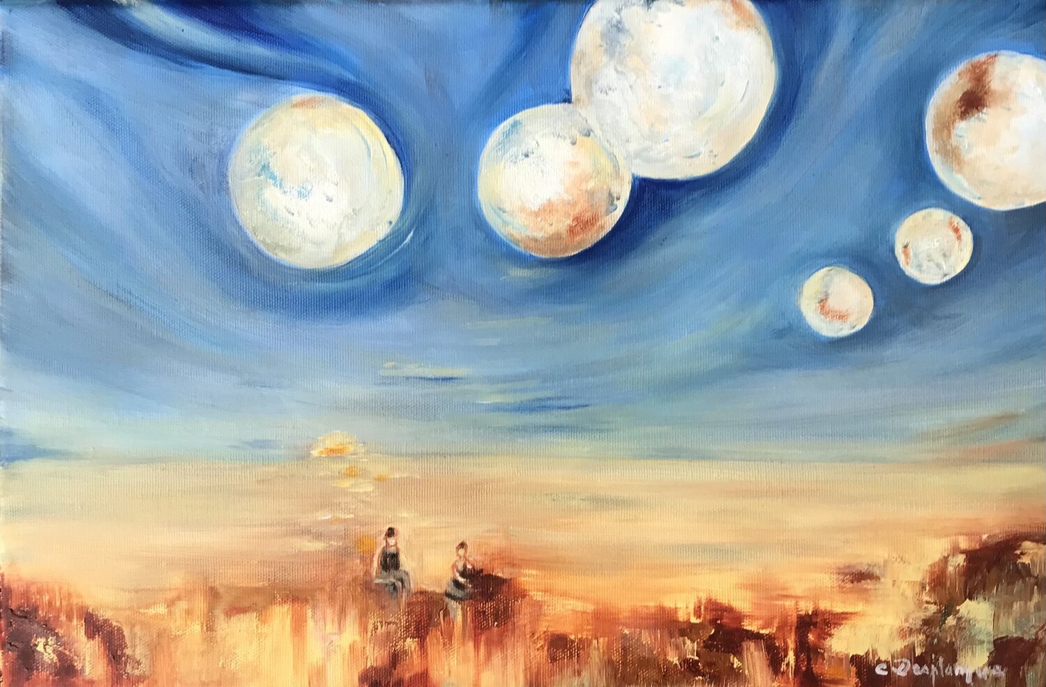 La ronde des lunes Christine desplanque Original painting for sale