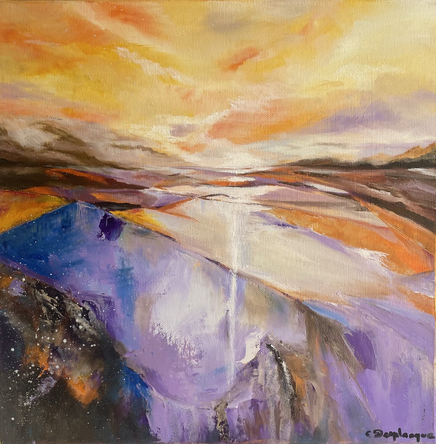 Paysage abstrait orange Christine desplanque Original painting for sale