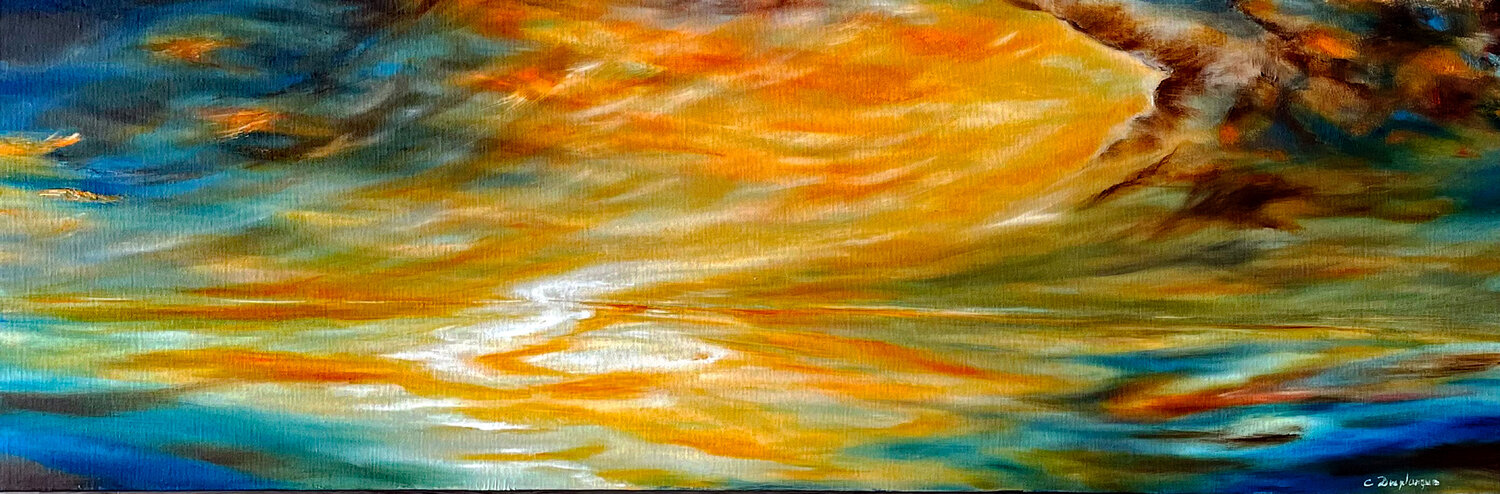 Ciel tourmenté orangé Christine desplanque Original painting for sale