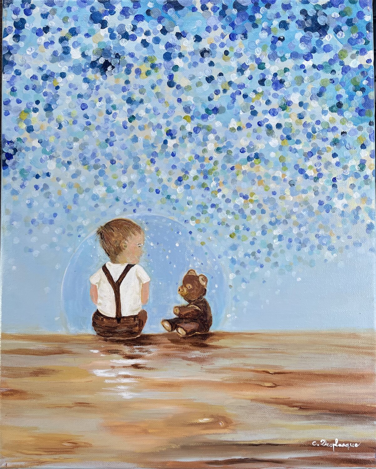 La bulle de l enfance. Christine desplanque Original painting for sale