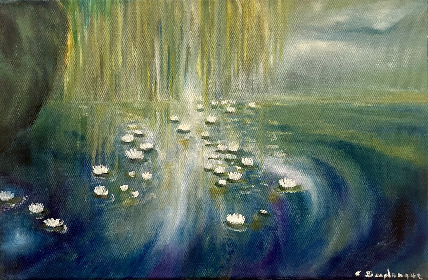 Lumières sur les nénuphars Christine desplanque Original painting for sale