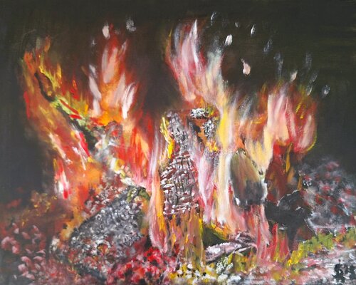 Lagerfeuer am Rhein by Bernd Stephanny, Painting for Sale on Select
