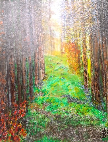 Waldweg im Sonnenlicht by Bernd Stephanny, Painting for Sale on Select