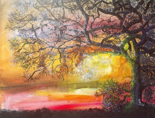 Baum im Morgenrot by Bernd Stephanny, Painting for Sale on Select